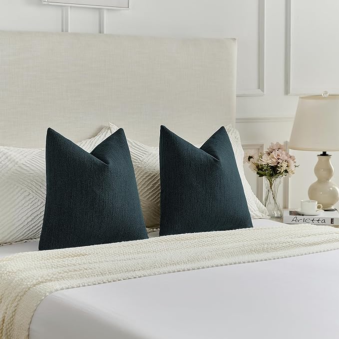 FUTEI Navy Blue Chenille Decorative Throw Pillow Covers 18x18 Inch Set of 2,Soft Cozy Faux Linen Textured Cushion Case,Farmhouse Home Decor for Couch Living Room
