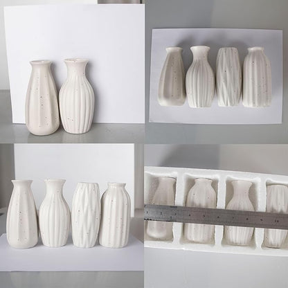 Set of 4 Small White Ceramic Vases Table Flower Vase Modern Decorative Vases for Pampas Grass, Small Vase for Home Living Room Dining Table Farmhouse Office Decor-4.9inch High