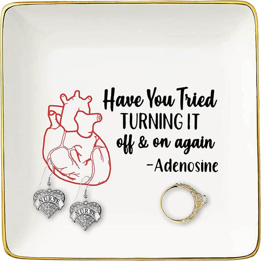 Birthday,Graduation,Christmas,End of School Year,Nurse Life, Registered Nurse Appreciation RN Ring Dish for Nurse-Ceramic Jewelry Holder Trinket Tray