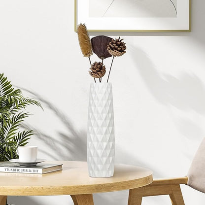 12Inch Tall Ceramic White Flower Vases,Home Decor White Vase for Pampas Grass,Modern Textured Vases for Living Room Decorations,Table Centerpieces,Shelf,Farmhouse Small Ceramic Vase