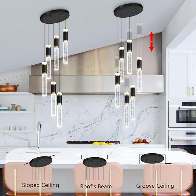 6-Lights Modern Crystal Spiral Chandelier for Staircase High Ceiling Chandeliers Bubble Pendant Lighting Hanging Light Fixture Flush Mount for Living Room Foyer Entryway
