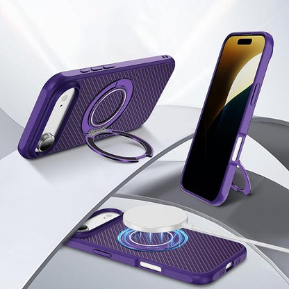 Mag-Stand Carbon Fiber Case for iPhone 17 Air, 360° Rotate Magnetic Stand, Compatible with MagSafe, 15FT Military Protection, Slim Shockproof Magnetic Kickstand Mag Phone Case for Men Women