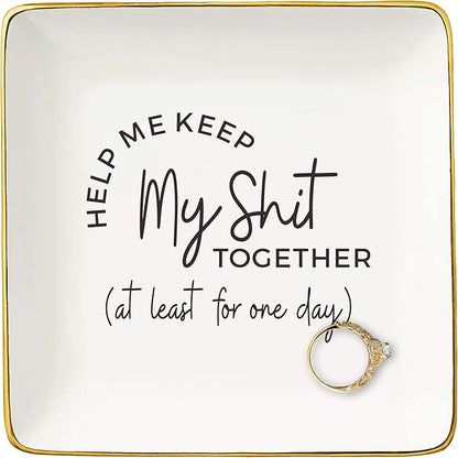 Maid of Honor Proposal Gift from Bride,Bridal Shower Gift for Bridesmaid-Hen Night Bachelorette Party Present for Woman Best Friend-Jewelry Tray Trinket Holder Ring Dish-Help Me Keep My Shit Together