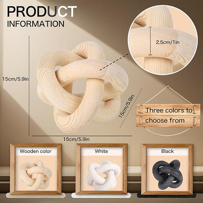 3 Link Hand Carved Wood Knot, Wood Chain Link Decor, Rustic Decorative Objects for Home, Living Room, Bedroom, Coffee Table, Modern Farmhouse Shelf Decor (Black)