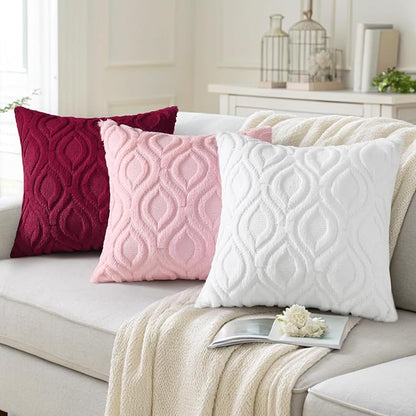 decorUhome Spring Euro Sham Throw Pillow Covers 22x22 Inch Set of 2, Soft Plush Faux Wool Light Pink Solid Couch Pillow Covers, Accent Farmhouse Neutral Square Pillow Cases for Sofa Bed Living Room