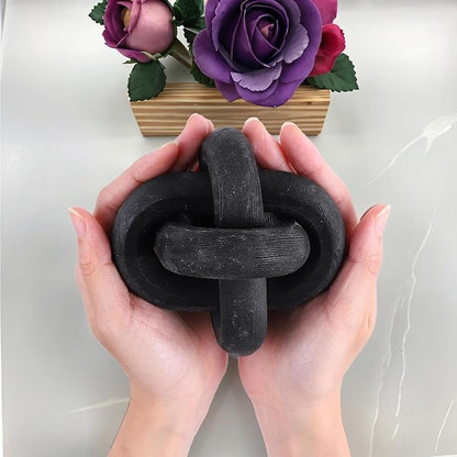 3 Link Hand Carved Wood Knot, Wood Chain Link Decor, Rustic Decorative Objects for Home, Living Room, Bedroom, Coffee Table, Modern Farmhouse Shelf Decor (Black)