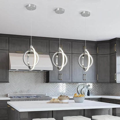 Modern LED Chandelier Chrome Ring Pendant Light Fixtures 4000K Dimmable Height Adjustable Pendant Lighting for Dining Room Kitchen Island Bedroom Living Room Foyer（2-Pack）…