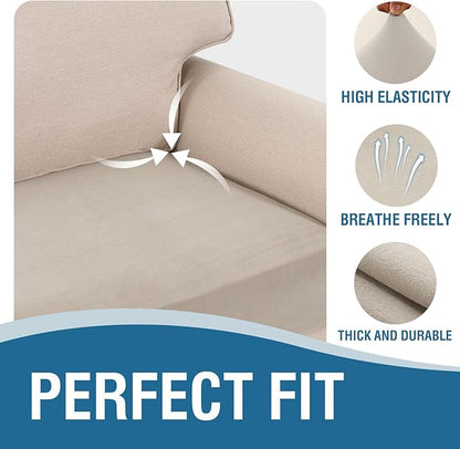 H.VERSAILTEX Fleece 2 Piece Sectional Couch Covers L Shape Stretch Couch Cushion Covers Thick and Soft Sofa Covers for Sectional Sofa Set Washable (2 Seater + 1 Chaise, Island Fossi)