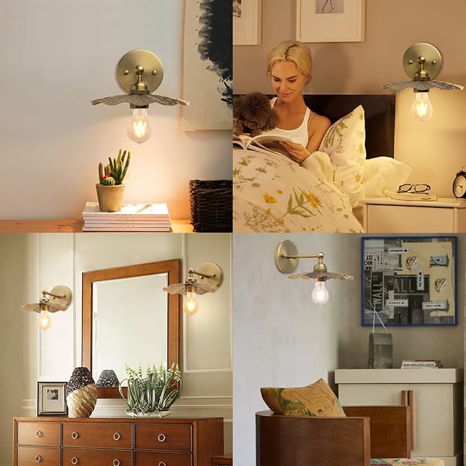Pathson Set of 2 Metal Wall Sconce Brass Finished, Split Flower Design Wall Lamp Fixture, Home Decor Art Wall Light Hardwired Farmhouse Lighting for Living Room Hallway Bedside