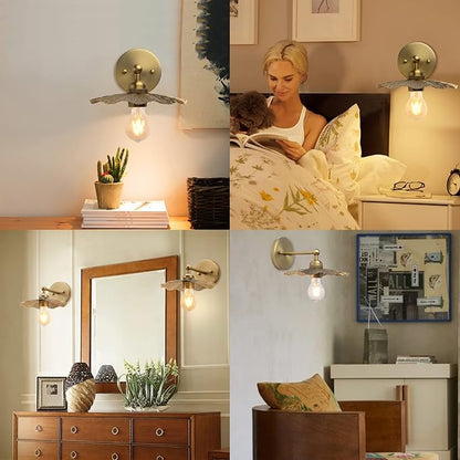 Pathson Set of 2 Metal Wall Sconce Brass Finished, Split Flower Design Wall Lamp Fixture, Home Decor Art Wall Light Hardwired Farmhouse Lighting for Living Room Hallway Bedside