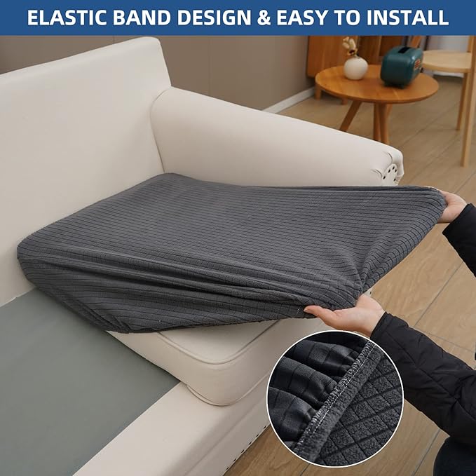 Eismodra Couch Cushion Covers Magic Stretch Sofa Slipcover for 3 Cushion Couch Dogs Pet L Shape 2 Seat Replacement Furniture Protector,Dark Gray Length 25-37 inches(Only 1 Piece)