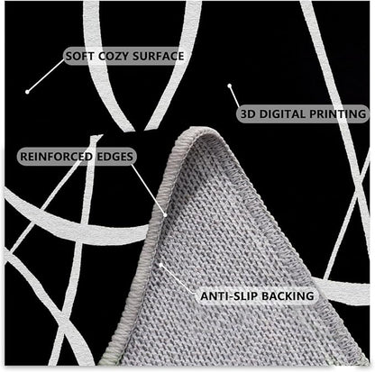 Black and White Rugs, Abstract Rug, Modern Minimalist Rug, Curved Line Design Carpet, Black and White Abstract Rugs Washable Non Slip for Living Room Home Decor 3x5