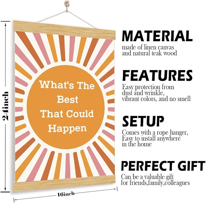 YGSDZY Inspirational Canvas Posters, What's the Best that could Happen Poster, Aesthetic Wall Hanger for Home Office, Wood Canvas Poster Hanging, Wall Decor Art, Positive Quote Posters, 11.8 * 15.7