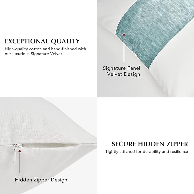 EVERGRACE x Kinsey Walsh Signature Velvet Panel Cotton Pillow Covers Set of 2, Decorative Pillow Covers 22"x22" for Couch, Square Cushion Cases for Sofa Bedroom Living Room, Aquamarine