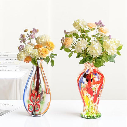 Glass Vases for Flower, Unique Hand Blown Colorful Glass Vase, Modern Art Decorative for Home Living Room, Office, Table centerpieces, Bookshelves and Wedding Decorations (JG54)