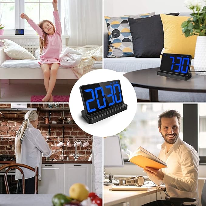 NOKLEAD Digital Alarm Clock for Bedroom: Large 6.5-inch LED Display, Stepless Brightness, 9-Mins Snooze, USB Charging Port, 2 Alarm with 5 Ringtone 3 Volume, Easy to Use for Kids Seniors (Black)