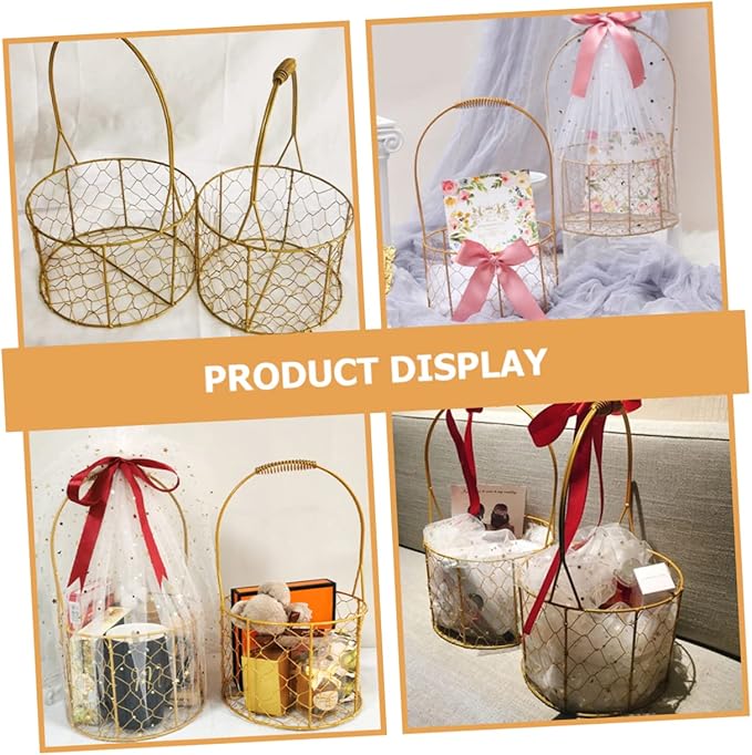 Round Decorative Wire Basket with Handle Versatile Storage for Home Organization Weddings and Events Chic Design for Fruits Crafts and More