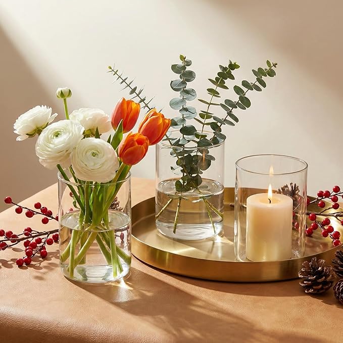 16 Pcs Glass Cylinder Bud Vases for Centerpieces, Birthday Party Wedding Centerpiece Table Decorations, 4 Inch Small Cylinder Living Bud Vases in Bulk for Flowers Pillar Candles Floating Candles