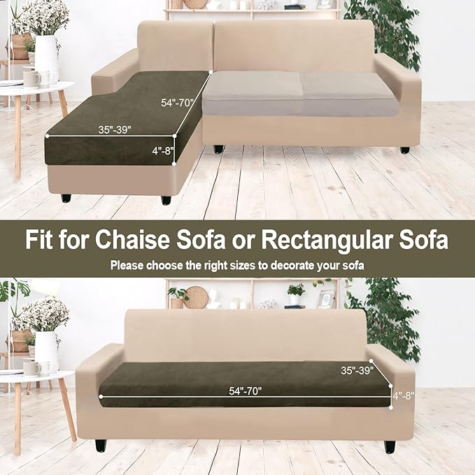 NAISI Sectional Couch Cover 1 Piece Velvet Separate Chaise Lounge Cover Soft Stretch Sofa Slipcovers for Left/Right Chaise Sectional Couch(Chaise Lounge,Olive Green)