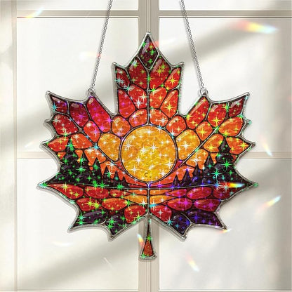 Autumn Sunset Leaf Acrylic Suncatcher, Window Hanging Sun Catcher Ornament, Crystal Prism Light Catcher Decor, Sunlight Window Decor, Aesthetic Home Decor Gift