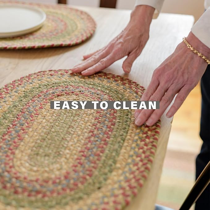Homespice Azalea Jute Woven Placemats, Warm Country Primitive Decor, Set of 4, Multicolor 13x19 Rectangle Table Mats - Vibrant Colors, Durable, Easy to Clean and Protects Furniture