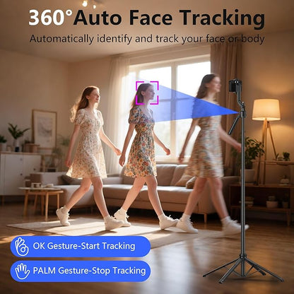 Auto Face Tracking Selfie Stick Tripod for iPhone with Light 360 Rotation 63" Phone Camera Tripod Stand Follows Your Movement with Remote for Content Creator Vlog Live Stream Video Recording