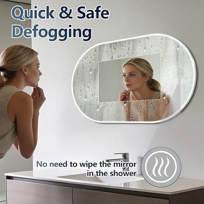Niccy Oval LED Bathroom Vanity Mirror, 40"x24" Front lit Mirror with Light, Smart Anti-Fog Waterproof Mirror with Memory Function Dimmable Lighted Mirror