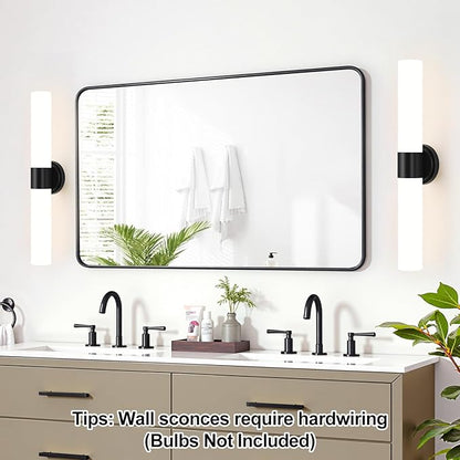 Wall Sconces Set of Two, Modern Bathroom Sconces Wall Lighting with Milky White Glass, Matte Black Sconces Wall Decor Set of 2 for Bathroom Mirror Bedroom Living Room Hallway
