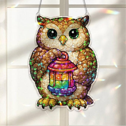 Bronze Owl Beacon Acrylic Suncatcher, Window Hanging Sun Catcher Ornament, Crystal Prism Light Catcher Decor, Sunlight Window Decor, Aesthetic Home Decor Gift