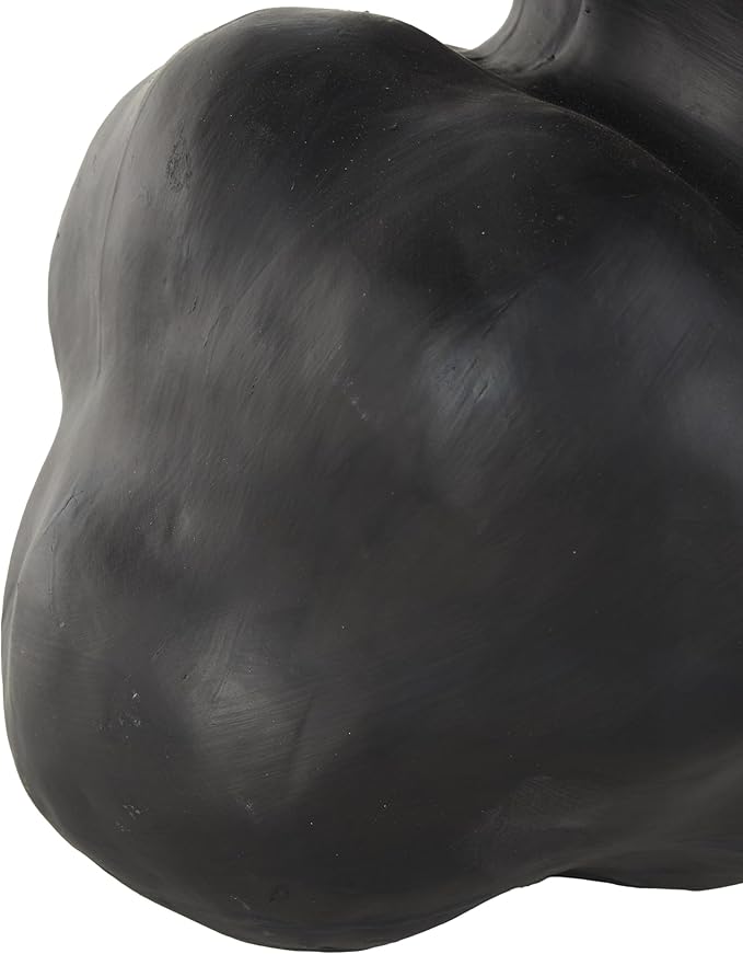 Deco 79 Ceramic Abstract Wide Rounded Floral Shaped Vase with Petal Rim, 8" x 10" x 9", Black