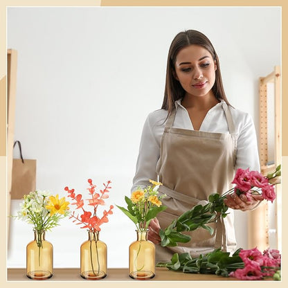 Lallisa 15 Pcs 4 Inches Small Glass Bud Vases Bulk Mini Flower Vases for Centerpieces Decorative Glass Bottles Vintage Rustic Decoration for Wedding Dining Table Home Decor (Amber)