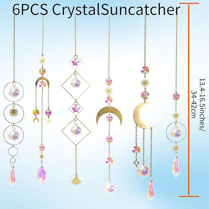 6pcs Crystal Suncatcher, Sun Catcher Hanging for Windows, Spiritual, Rainbow Maker, Crystal Indoor Garden Home Decor,Gemstone Prism（Set 2）