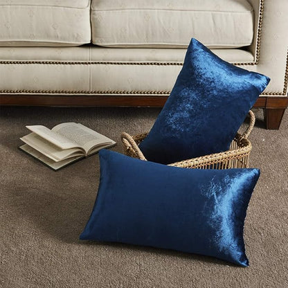 GIGIZAZA Blue Velvet Decorative Throw Pillow Covers for Sofa Bed 2 Pack Soft Cushion Cover (Royal Blue, 12 x 20- Set of 2)
