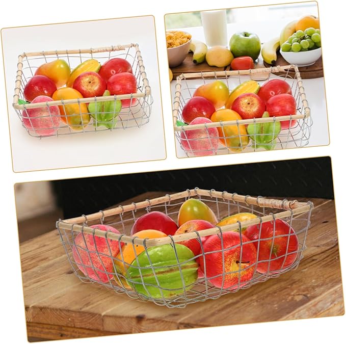 Happyyami Iron Woven Storage Basket Large Multi-purpose Fruit Holder for Kitchen and Dining Table Decorative Wire Basket for Snacks and Miscellaneous Items