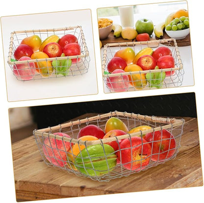 Happyyami Iron Woven Storage Basket Large Multi-purpose Fruit Holder for Kitchen and Dining Table Decorative Wire Basket for Snacks and Miscellaneous Items