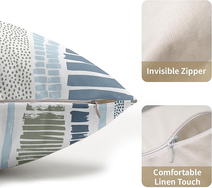 Blue Green Lumbar Pillow Covers 12x20 Set of 2 Boho Striped Dots Print Pattern Decorative Outdoor Zipper Pillowcases Rustic Decoration Farmhouse Linen Throw Cushion Cover Decor for Home Couch Sofa Bed