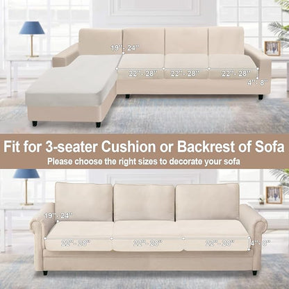 NAISI Couch Cushion Covers 3 Pieces Velvet Stretch Sofa Seat Covers or Backrest Covers Soft Individual Couch Covers for Sectional Sofa(3 Pcs for 3-Seat Cushion,Beige)