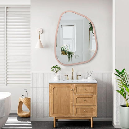 Irregular Wall Mirror 26"x18", Asymmetrical Large Bathroom Mirror Wood Framed Modern Artistic Decorative Vanity Mirrors for Bedroom Living Room Entryway Hallway