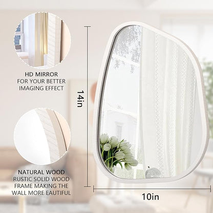 Irregular Wooden Framed Wall Mirror Modern Asymmetrical Unique Hanging Mirror Artistic Boho Mirror Decor Bathroom Vanity Bedroom Living Room Entryway Hallway 14'' x 10''