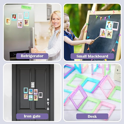 Epakh 20 Packs Magnetic Photo Picture Frame Cute Mini Table Photo Frame Holder 3 Inches Plastic Colorful Picture Display for Fridge Office (Light Tone)