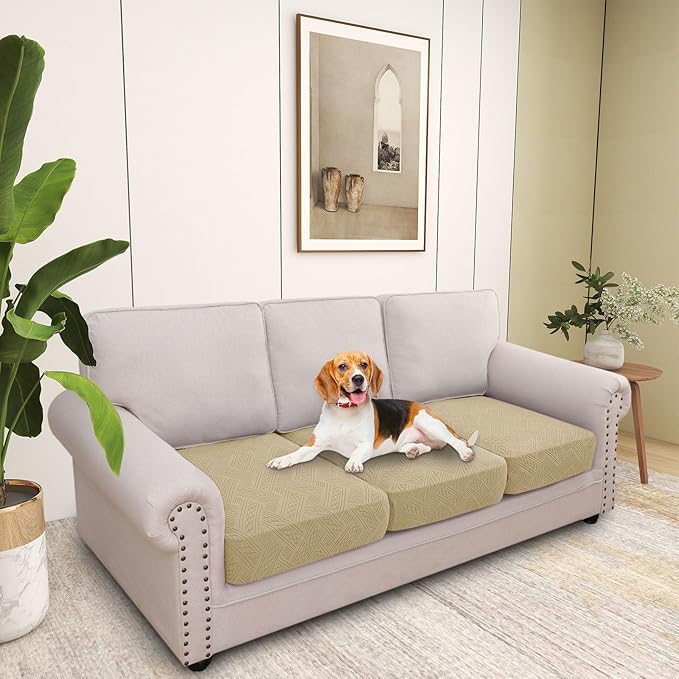 hyha Individual Couch Cushion Covers, Stretch Magic Sofa Seat Cushion Covers Washable, Dog Couch Sofa Slipcover for Pets, Kid with Elastic Bottom(3PC, Taupe)