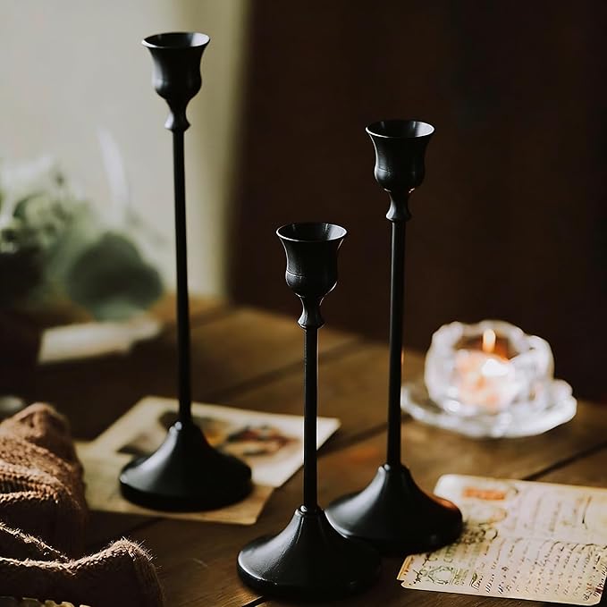 4 Sets(12 Pcs) Candle Stick Holders，Black Metal Taper Candle Holders, Vintage Modern Decorative Centerpiece Candlestick Holders for Table Mantel Wedding Housewarming Gift