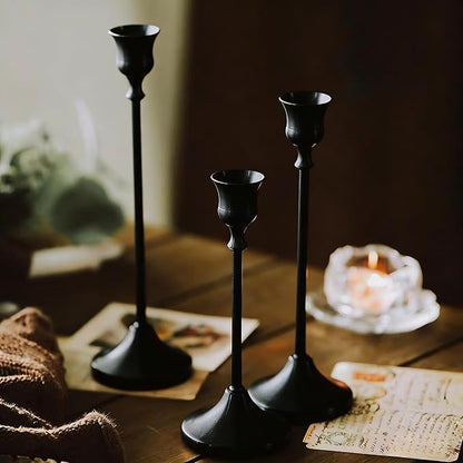 4 Sets(12 Pcs) Candle Stick Holders，Black Metal Taper Candle Holders, Vintage Modern Decorative Centerpiece Candlestick Holders for Table Mantel Wedding Housewarming Gift