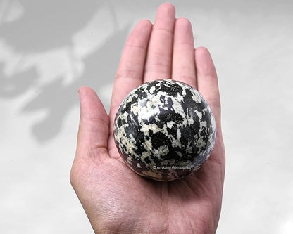 Amazing Gemstone Black & White Tourmaline Crystal Ball with Stand - 2.5" Inches Large Crystal Sphere Meditation Balls for Witchcraft and Decorative Balls