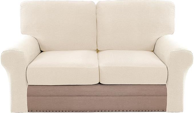 H.VERSAILTEX Multi-Pieces Sofa Covers Stretch Couch Covers Form Fitted Seats and Back Cushions Covers (2 Seat Covers Plus 2 Back Cusion Covers, Bonus 2 Armrest Covers), Cream