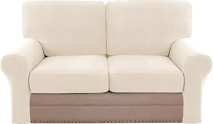 H.VERSAILTEX Multi-Pieces Sofa Covers Stretch Couch Covers Form Fitted Seats and Back Cushions Covers (2 Seat Covers Plus 2 Back Cusion Covers, Bonus 2 Armrest Covers), Cream