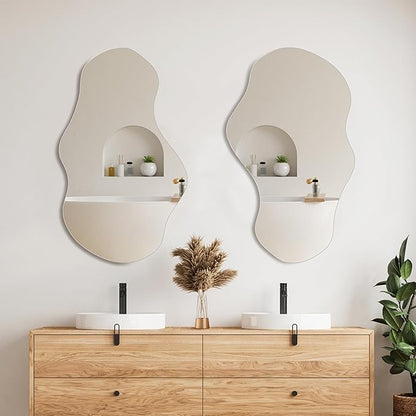 PERFNIQUE Irregular Wall Mirror Asymmetrical Mirror, 35''x21'' Decorative Modern Mirrors for Bathroom Bedroom Living Room Entryway, Cloud Frameless Mirror, Wall Mounted (35''x21'', Cloud)