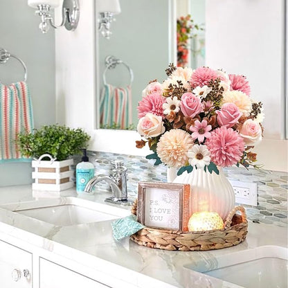 3 Pcs Fall Flowers Artificial Mums Silk Fake Mums Bouquet Faux Floral Arrangements Home Indoor Outdoor Planter Decor Party Wedding Table Autumn Decoration (Pink)
