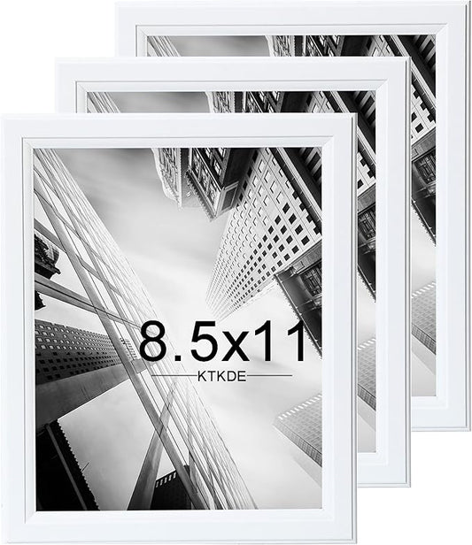 KTKDE 8.5x11 Picture Frame Set of 3,Certificate Frame White with Clear Plexiglass, 8.5 by 11 Picture Diploma Document Degree Frames for Wall and Tabletop,best gift