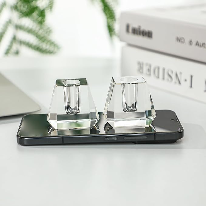 QFkris 2-Pack Crystal Single Pen Holder for Desk, 1.8" Fancy Fountain Pen Stand, Glass Feather Pencil Holder for Office Desktop Decoration, Gift for Man Woman Students Teachers Father Boyfriend
